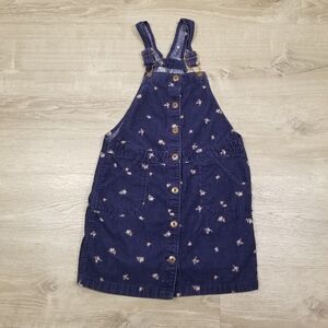 Vtg OshKosh B’Gosh Jumper Overall Dress Blue Floral Corduroy Vestback Size 14